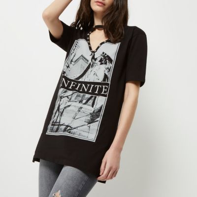 Black infinite print longline T-shirt